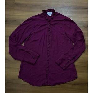 Womens Express Portofino Slim Ruffled Collar Plum Shank Button Down Top‎